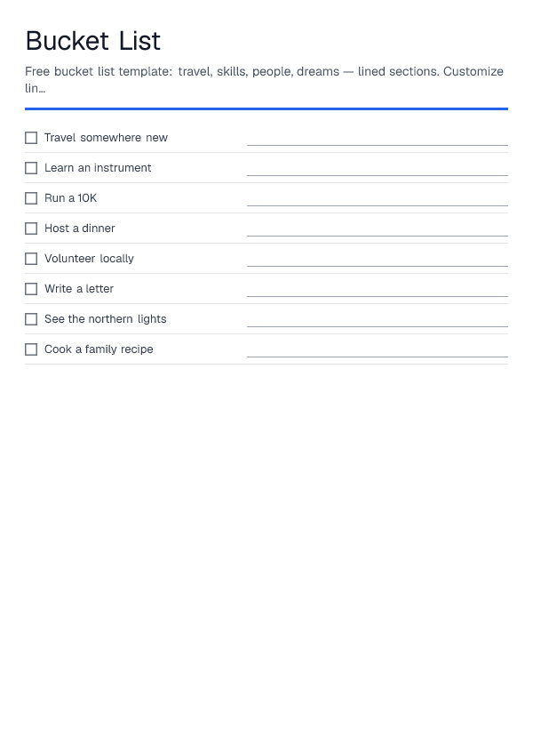 Bucket List — printable PDF preview