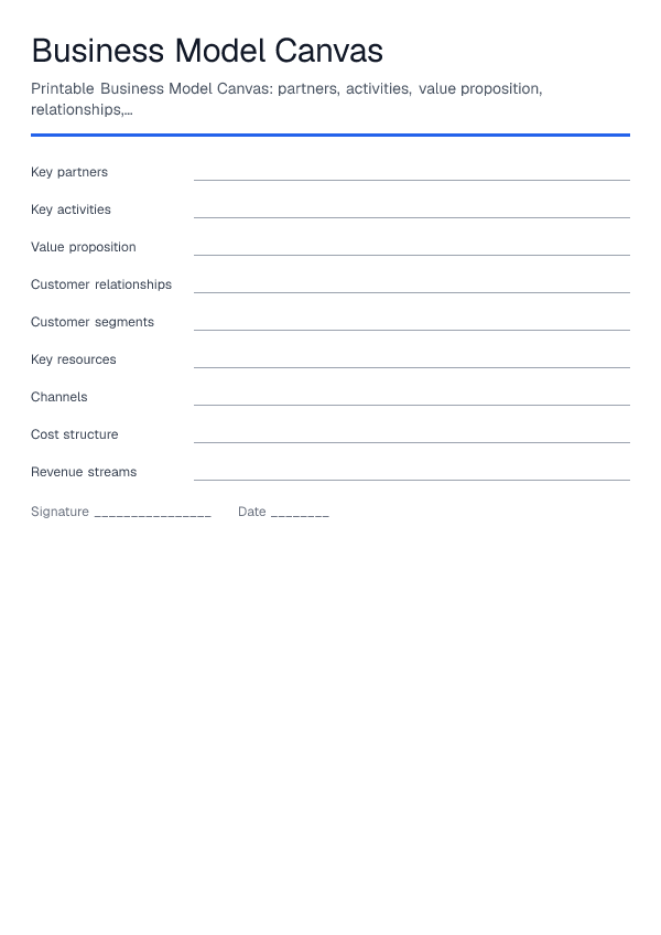 Business Model Canvas — printable PDF preview