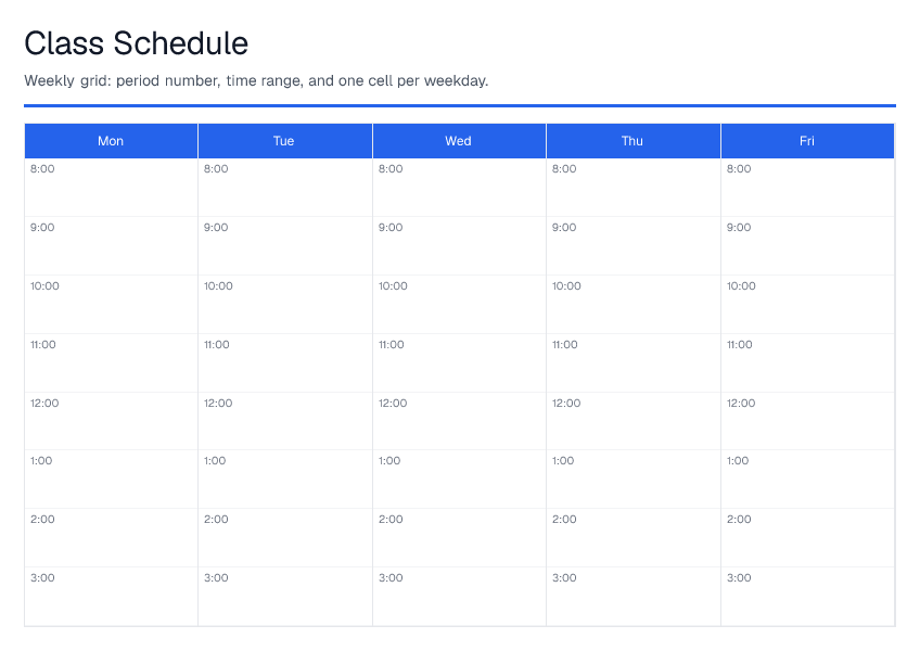 Class Schedule — printable PDF preview