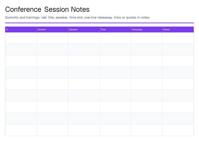 Conference Session Notes — printable PDF preview
