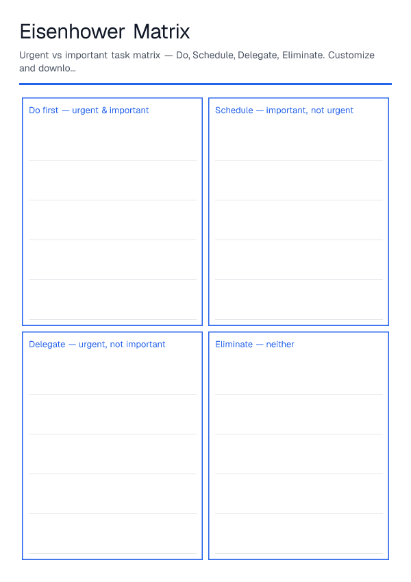 Eisenhower Matrix — printable PDF preview
