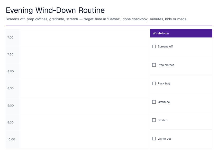 Evening Wind-Down Routine — printable PDF preview