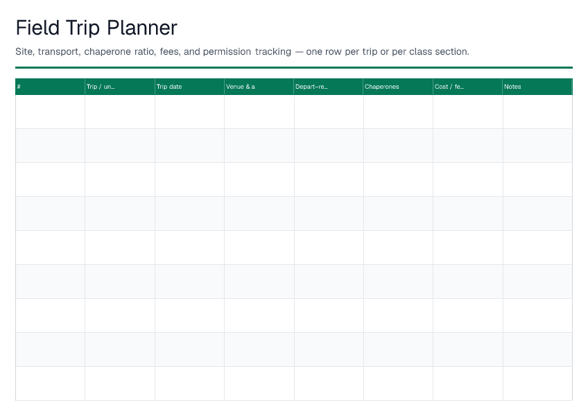 Field Trip Planner — printable PDF preview