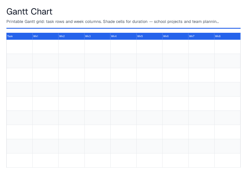 Gantt Chart — printable PDF preview