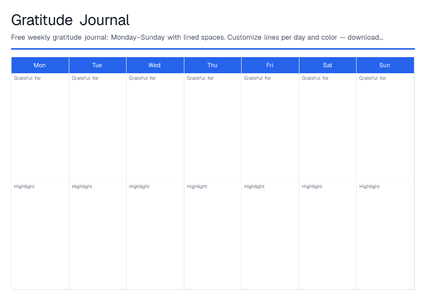 Gratitude Journal — printable PDF preview