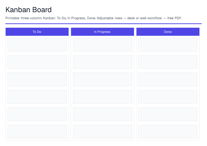 Kanban Board — printable PDF preview