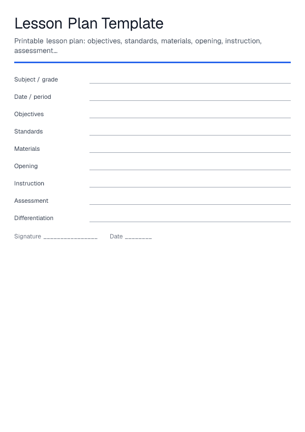 Lesson Plan Template — printable PDF preview