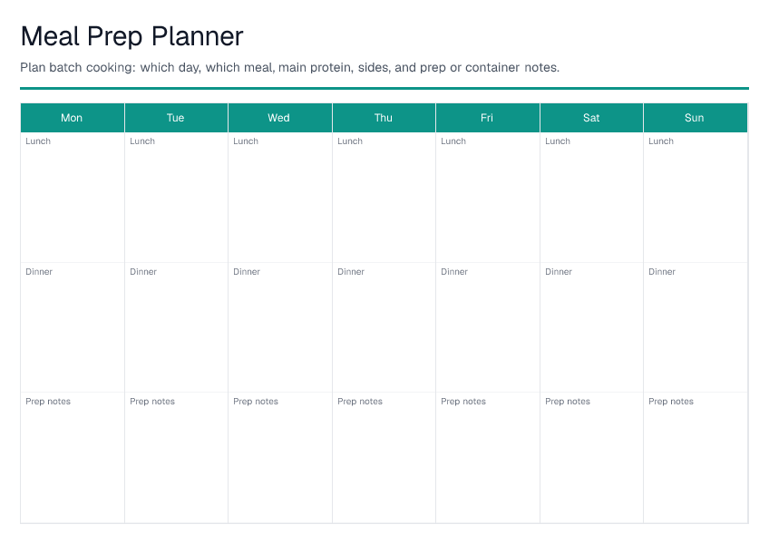Meal Prep Planner — printable PDF preview