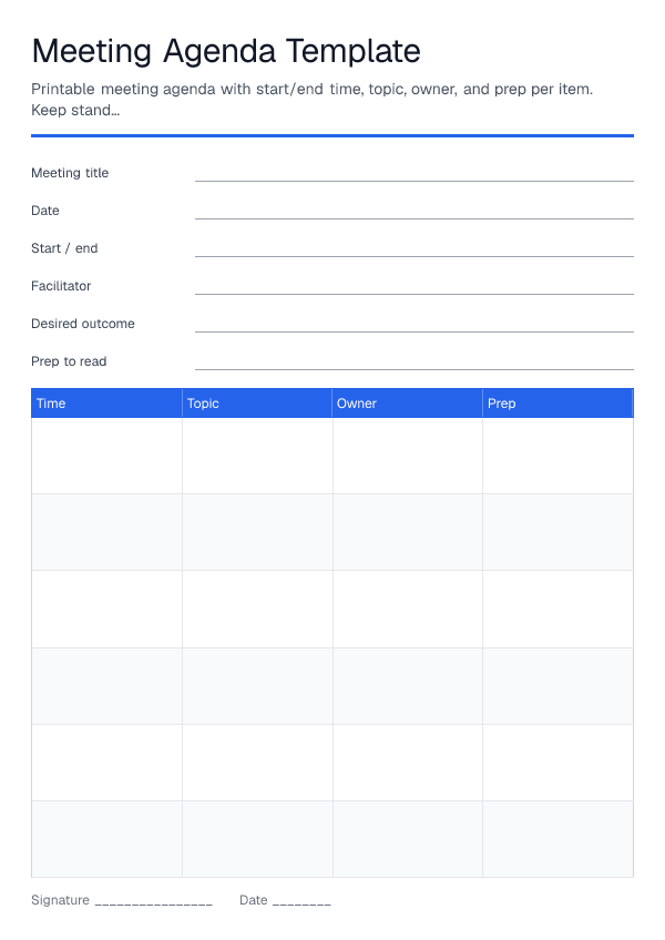 Meeting Agenda Template — printable PDF preview