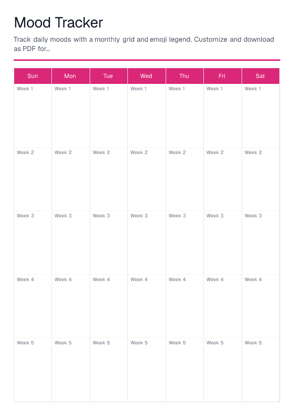 Mood Tracker — printable PDF preview
