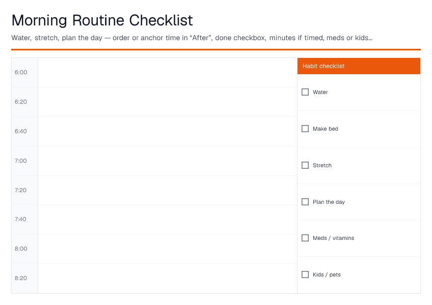 Morning Routine Checklist — printable PDF preview