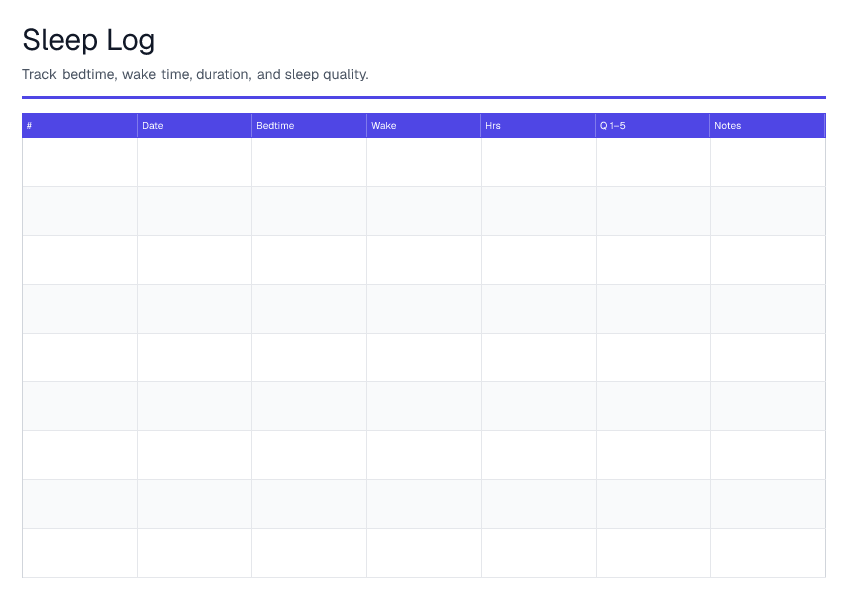 Sleep Log — printable PDF preview