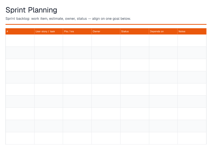 Sprint Planning — printable PDF preview