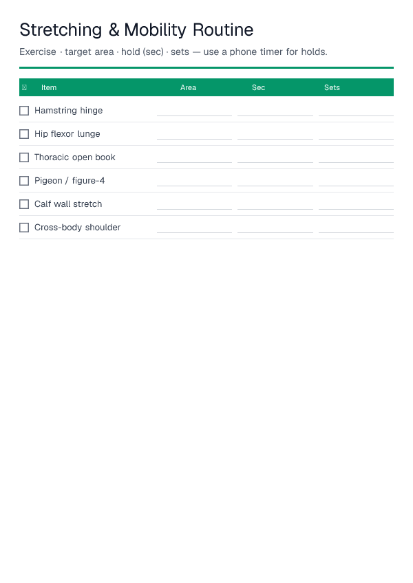 Stretching & Mobility Routine — printable PDF preview