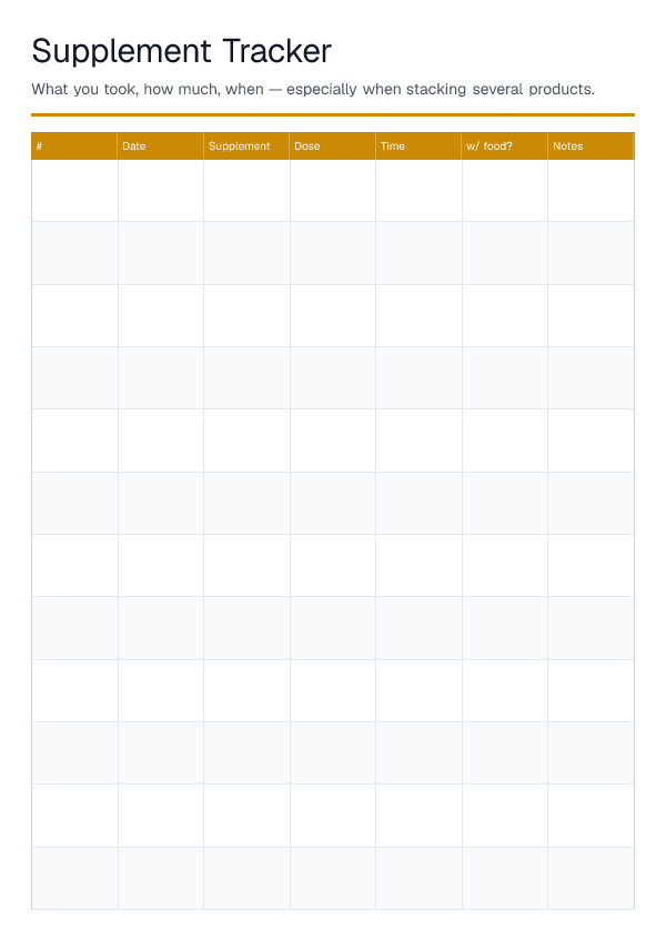 Supplement Tracker — printable PDF preview