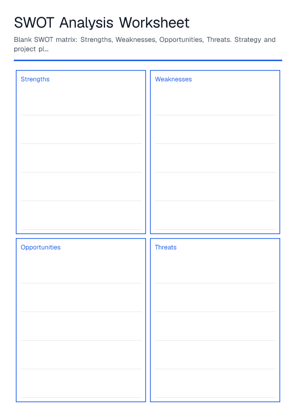 SWOT Analysis Worksheet — printable PDF preview