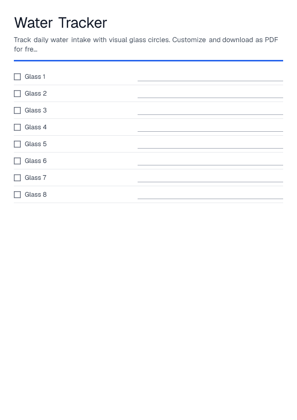 Water Tracker — printable PDF preview