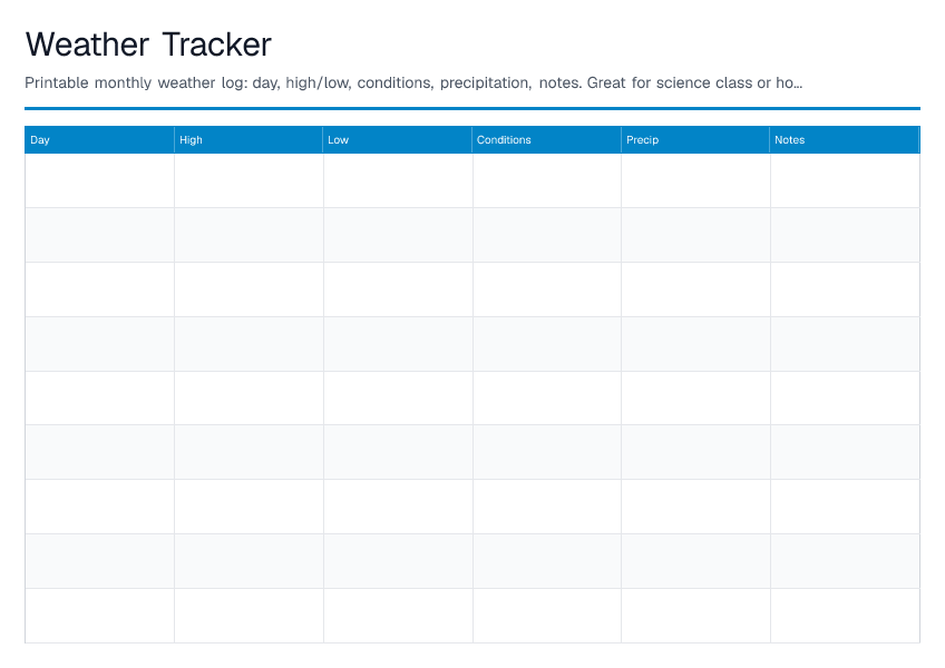 Weather Tracker — printable PDF preview