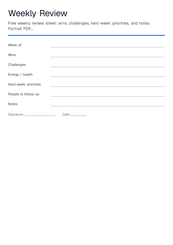 Weekly Review — printable PDF preview