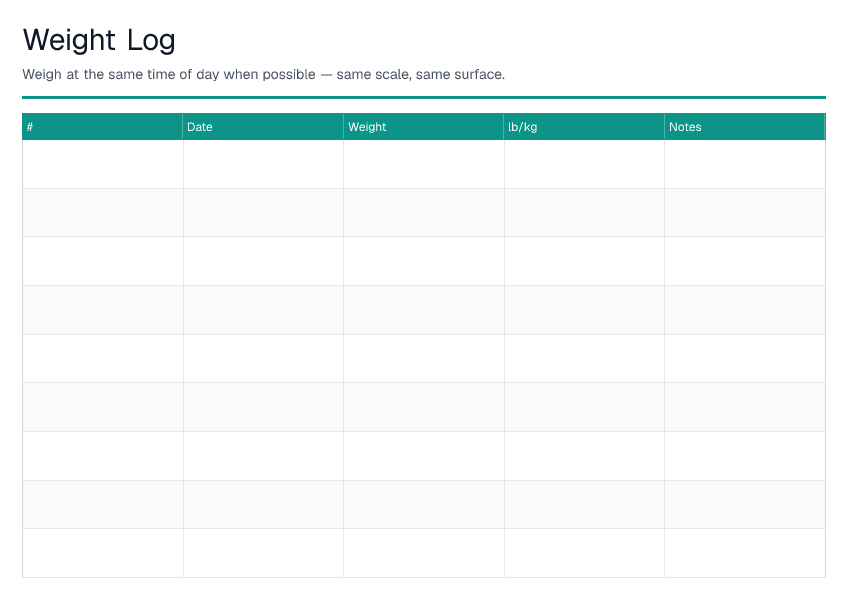 Weight Log — printable PDF preview