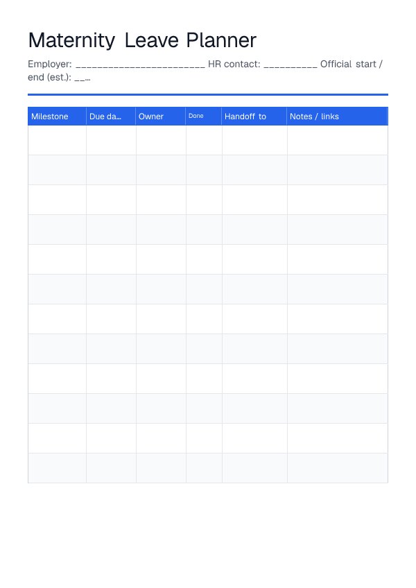 Maternity Leave Planner — printable PDF preview