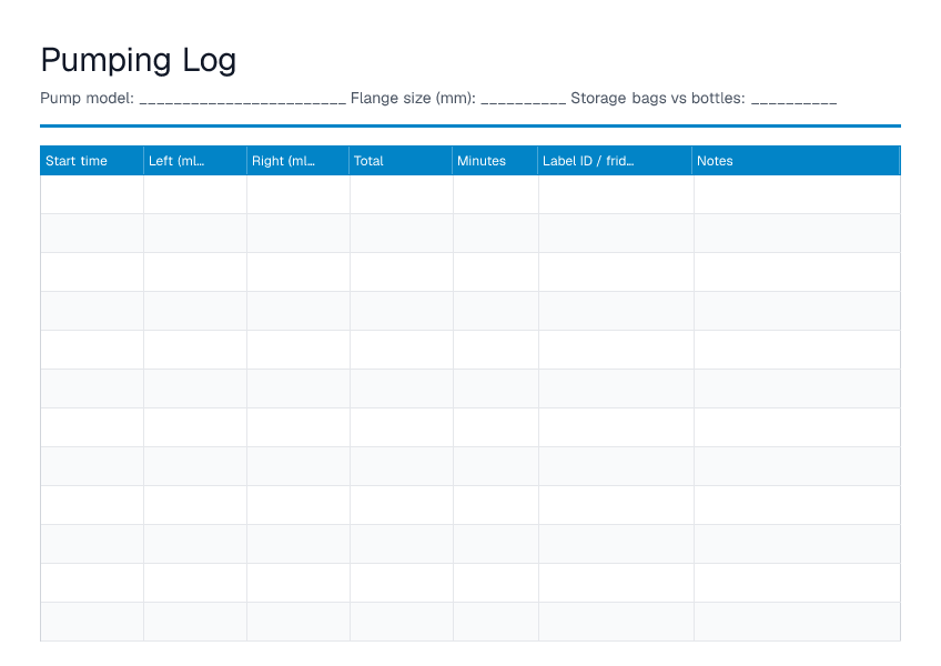 Pumping Log — printable PDF preview