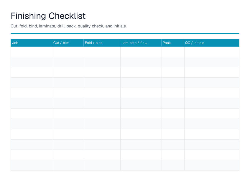 Finishing Checklist — printable PDF preview