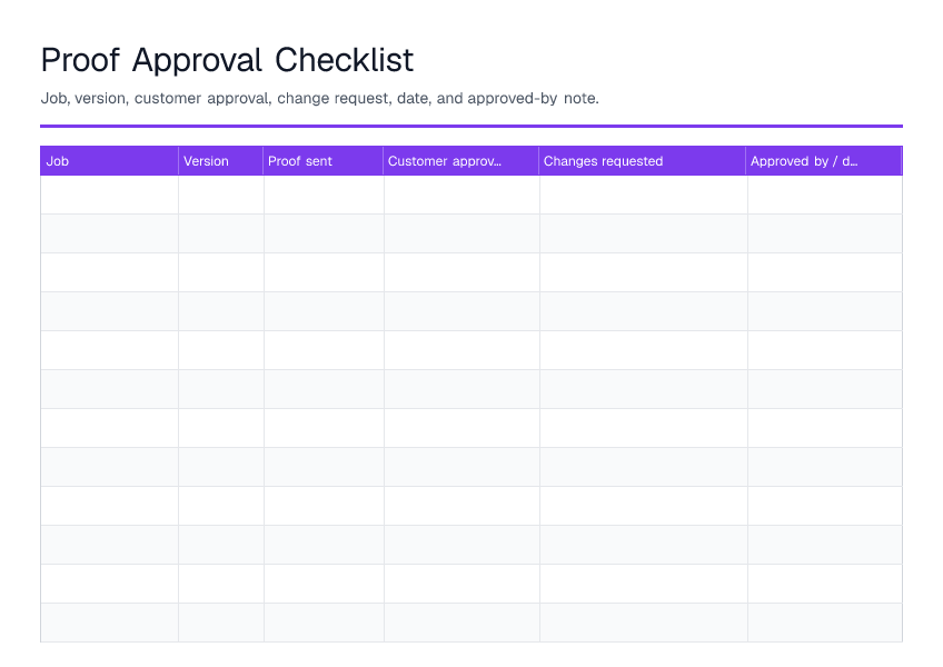 Proof Approval Checklist — printable PDF preview
