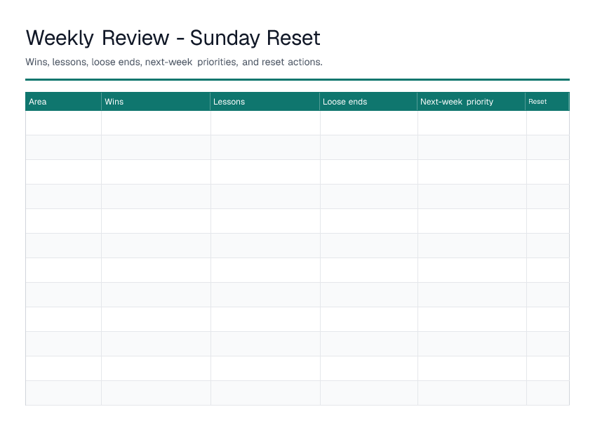 Weekly Review — printable PDF preview