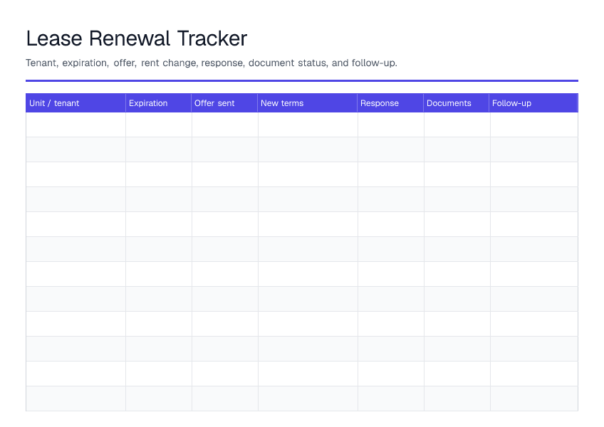 Lease Renewal Tracker — printable PDF preview