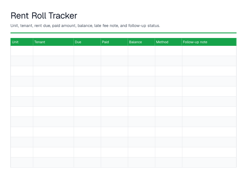 Rent Roll Tracker — printable PDF preview