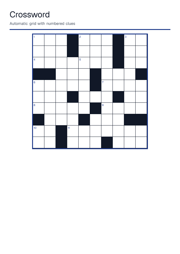 Crossword — printable PDF preview