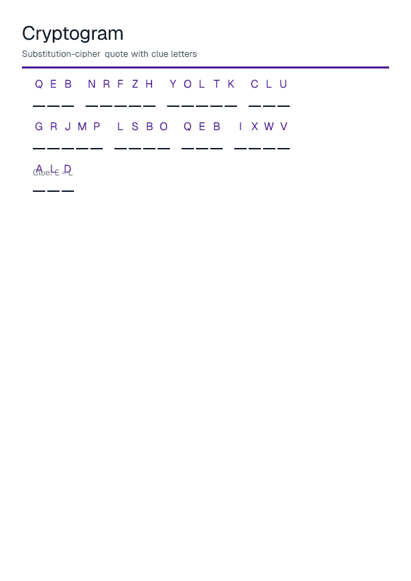 Cryptogram — printable PDF preview