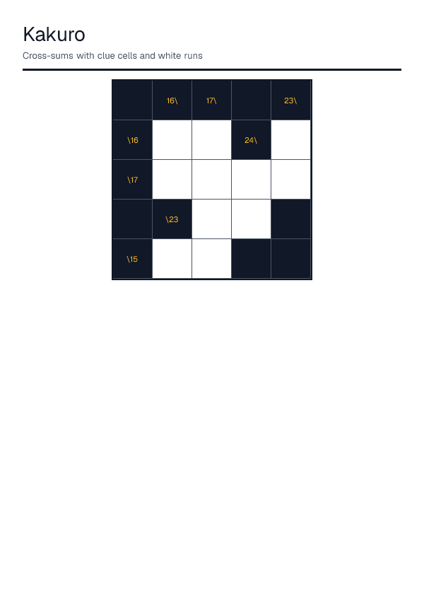 Kakuro — printable PDF preview