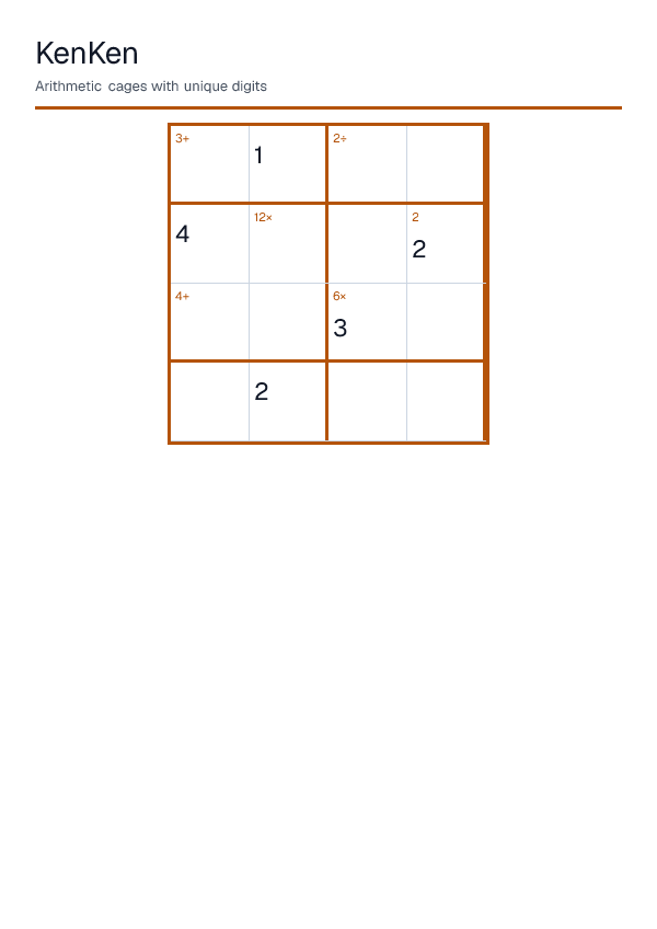 KenKen — printable PDF preview