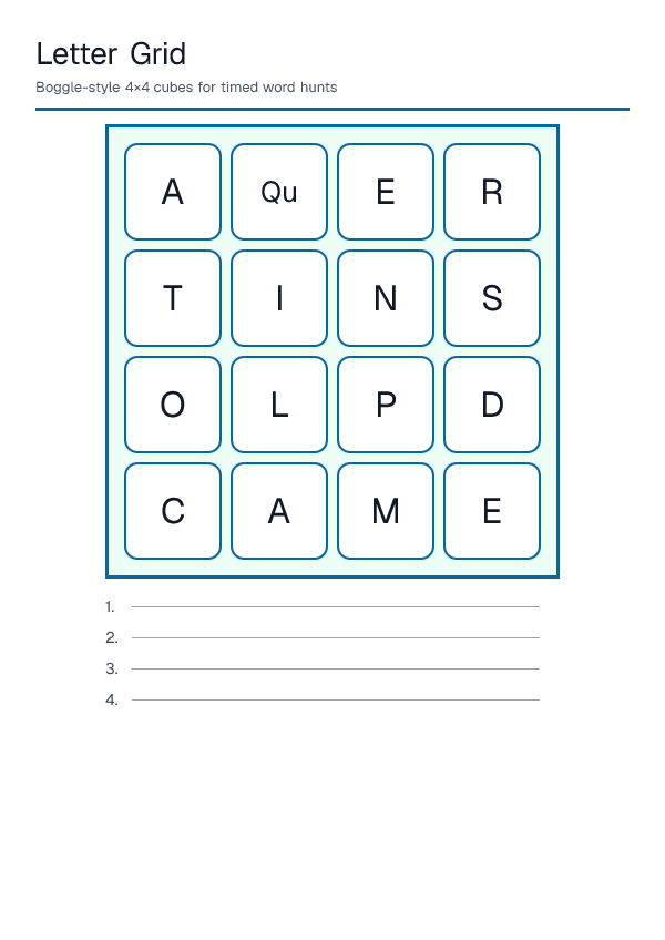 Letter Grid — printable PDF preview