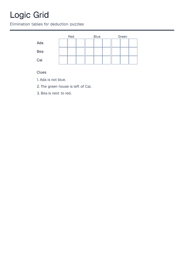Logic Grid — printable PDF preview
