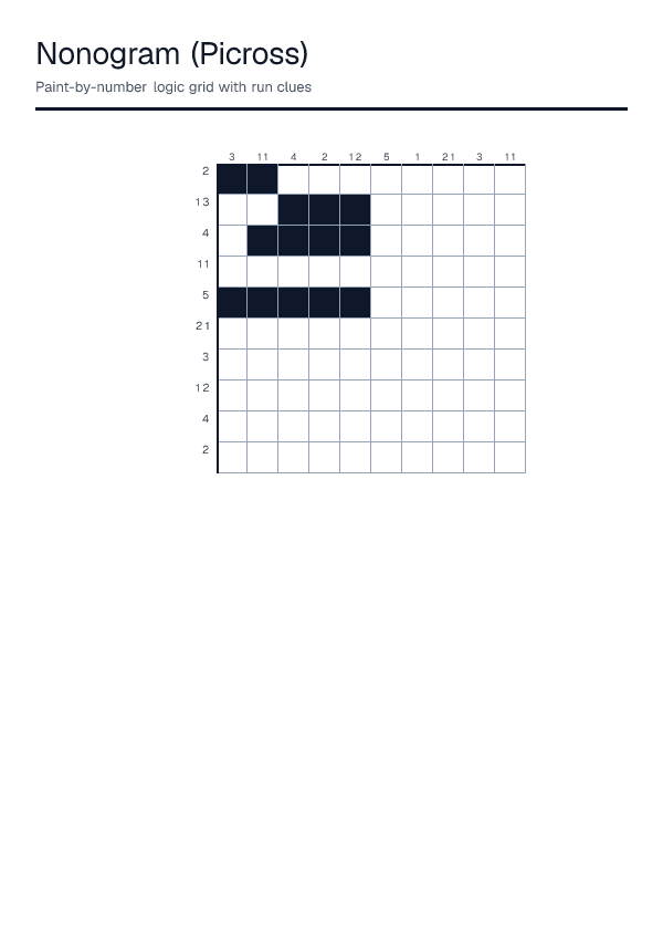 Nonogram (Picross) — printable PDF preview