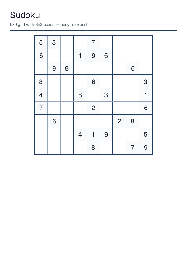 Sudoku — printable PDF preview