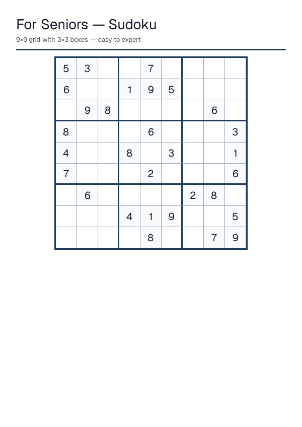 For Seniors — Sudoku — printable PDF preview