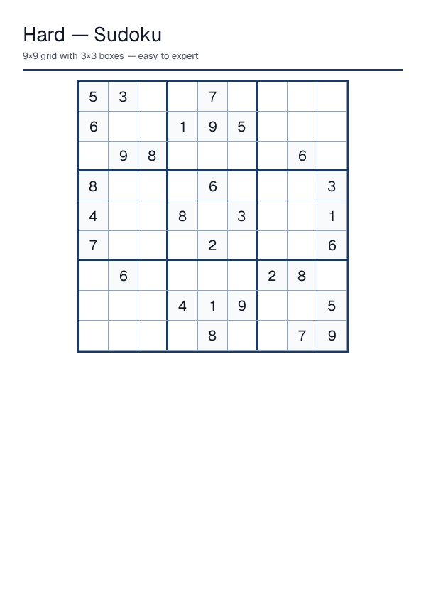 Hard — Sudoku — printable PDF preview