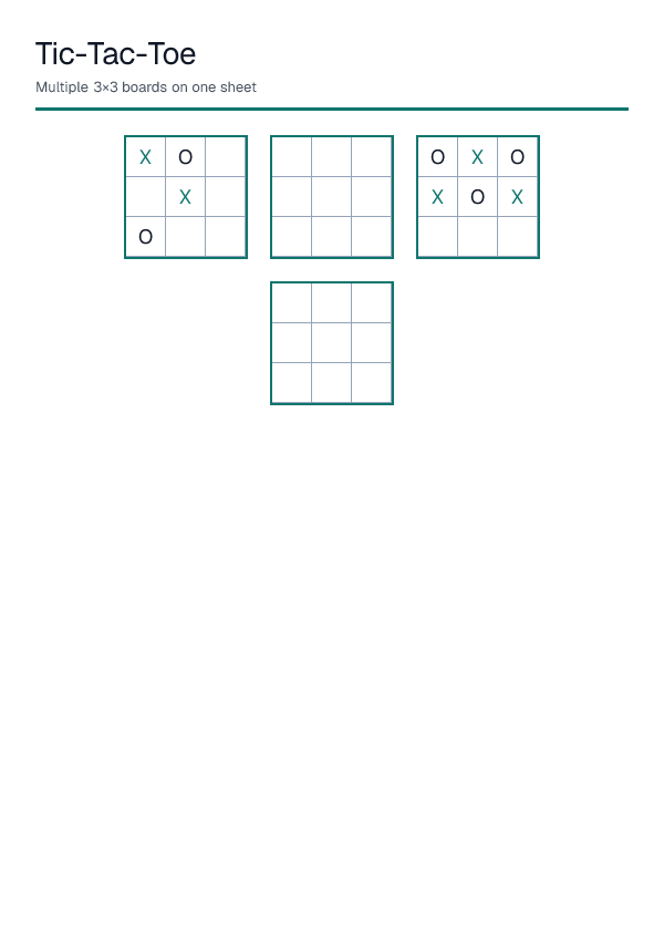 Tic-Tac-Toe — printable PDF preview