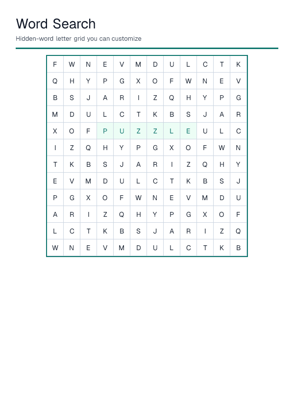 Word Search — printable PDF preview