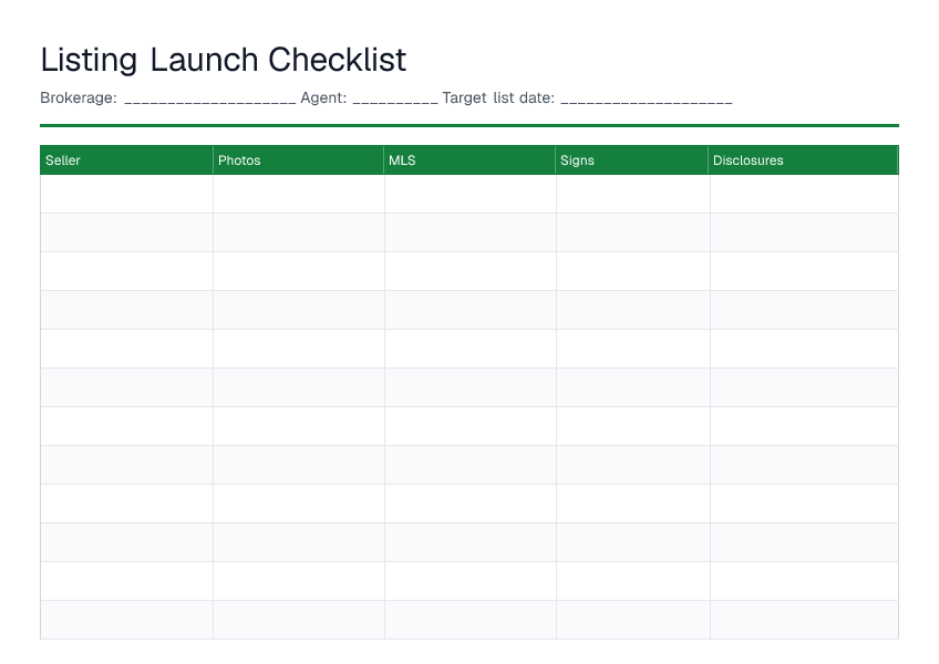 Listing Launch Checklist — printable PDF preview