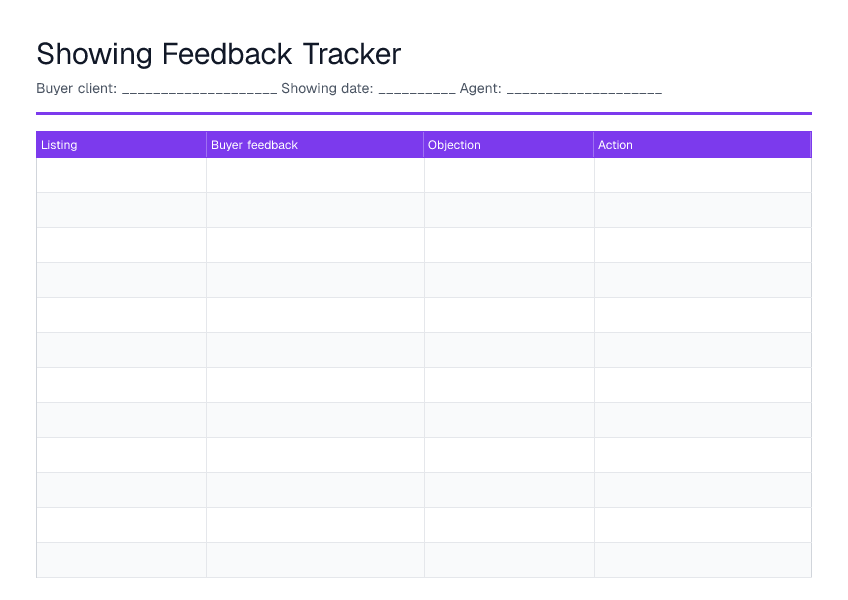 Showing Feedback Tracker — printable PDF preview