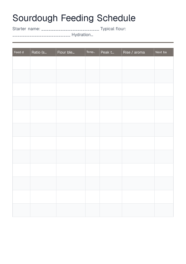 Sourdough Feeding Schedule — printable PDF preview