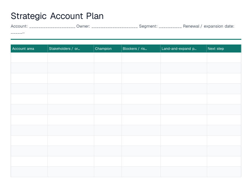 Account Plan (Strategic Account) — printable PDF preview