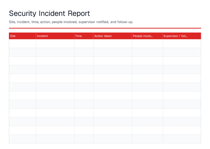 Security Incident Report — printable PDF preview