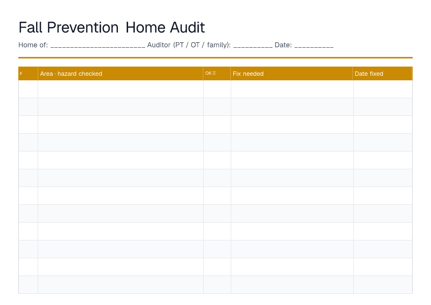 Fall Prevention Home Audit — printable PDF preview