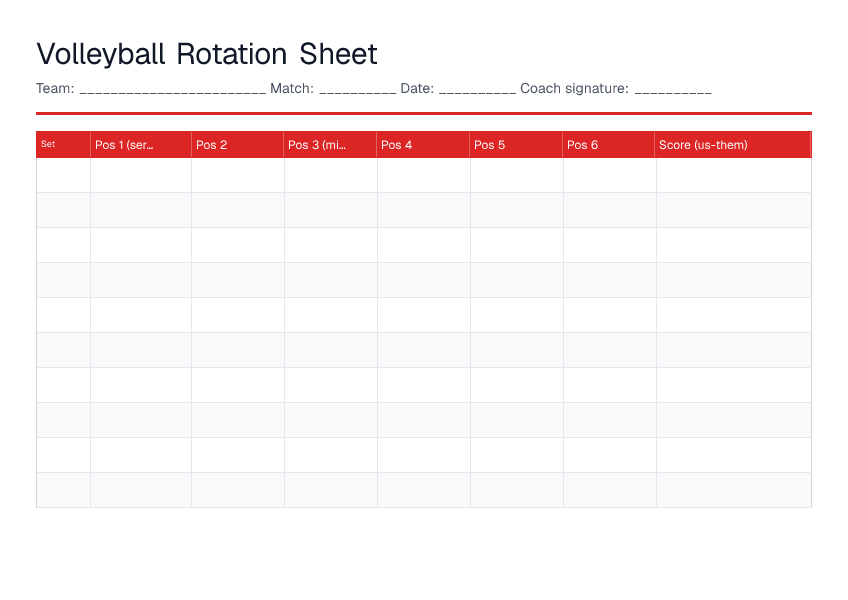 Volleyball Rotation Sheet — printable PDF preview